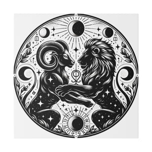 Celestial Harmony Aries and Leo Zodiac Matte Canvas Art