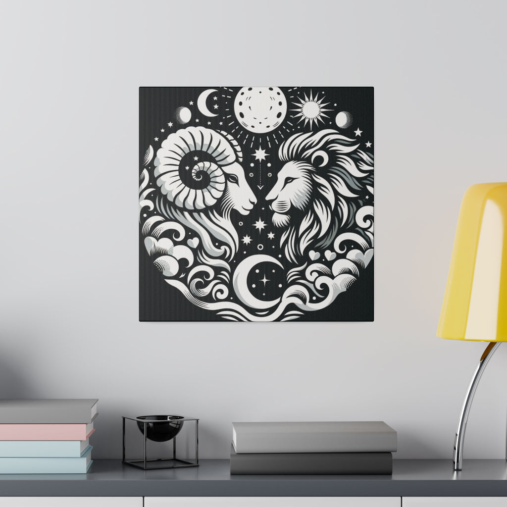Celestial Harmony: Aries and Leo Zodiac Matte Canvas Art