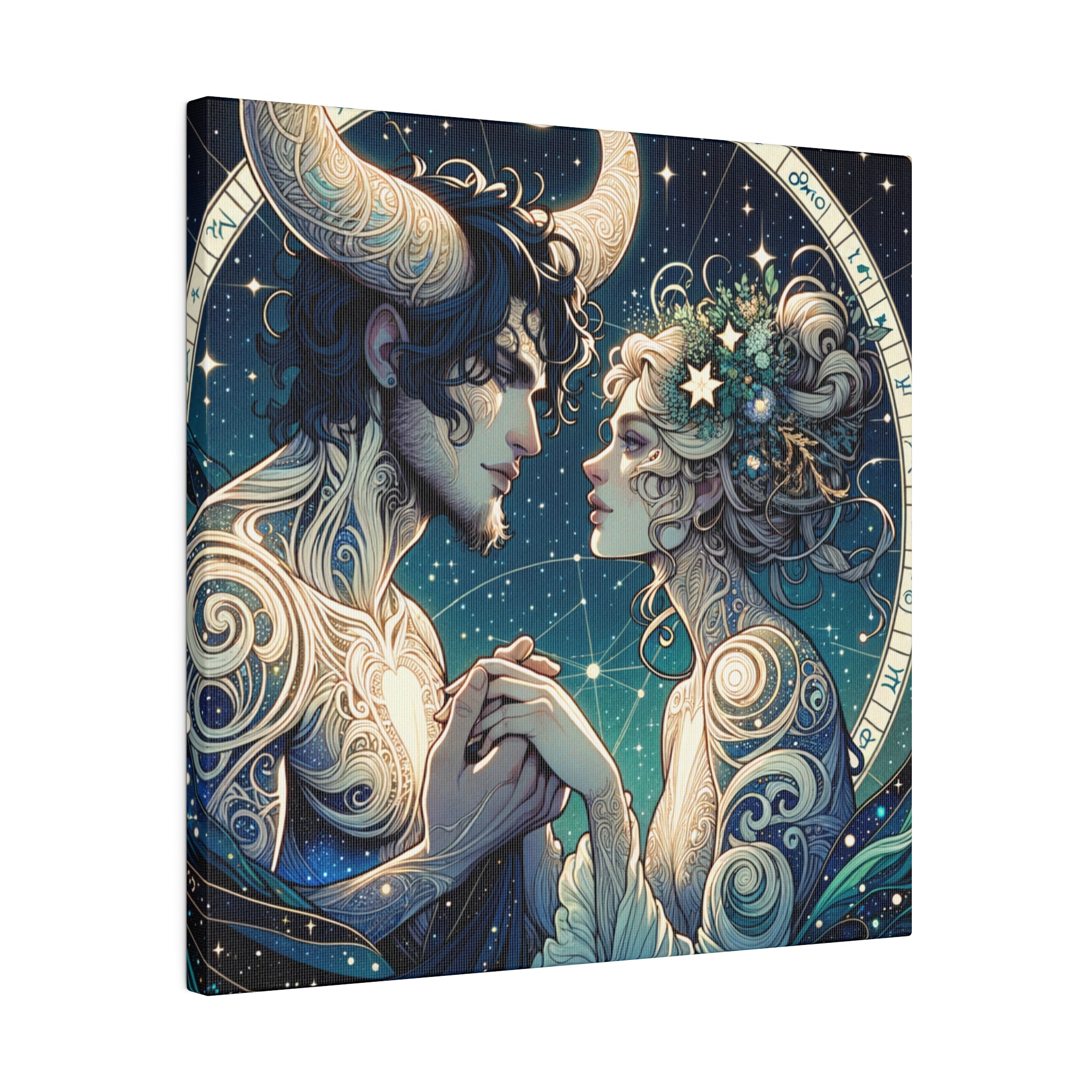 Celestial Embrace Zodiac Art Matte Canvas Print - Stretched 0.75 Inch Frame