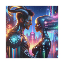 Load image into Gallery viewer, Cyber Love Affair - Futuristic Romance Matte Canvas Art 0.75” Stretch
