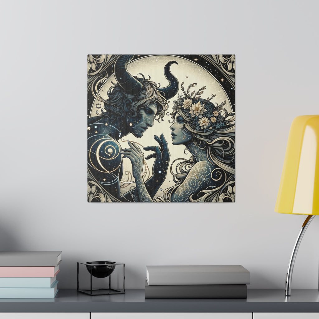 Celestial Embrace Artistic Illustration Matte Canvas Print - Stretched 0.75 Inch Frame