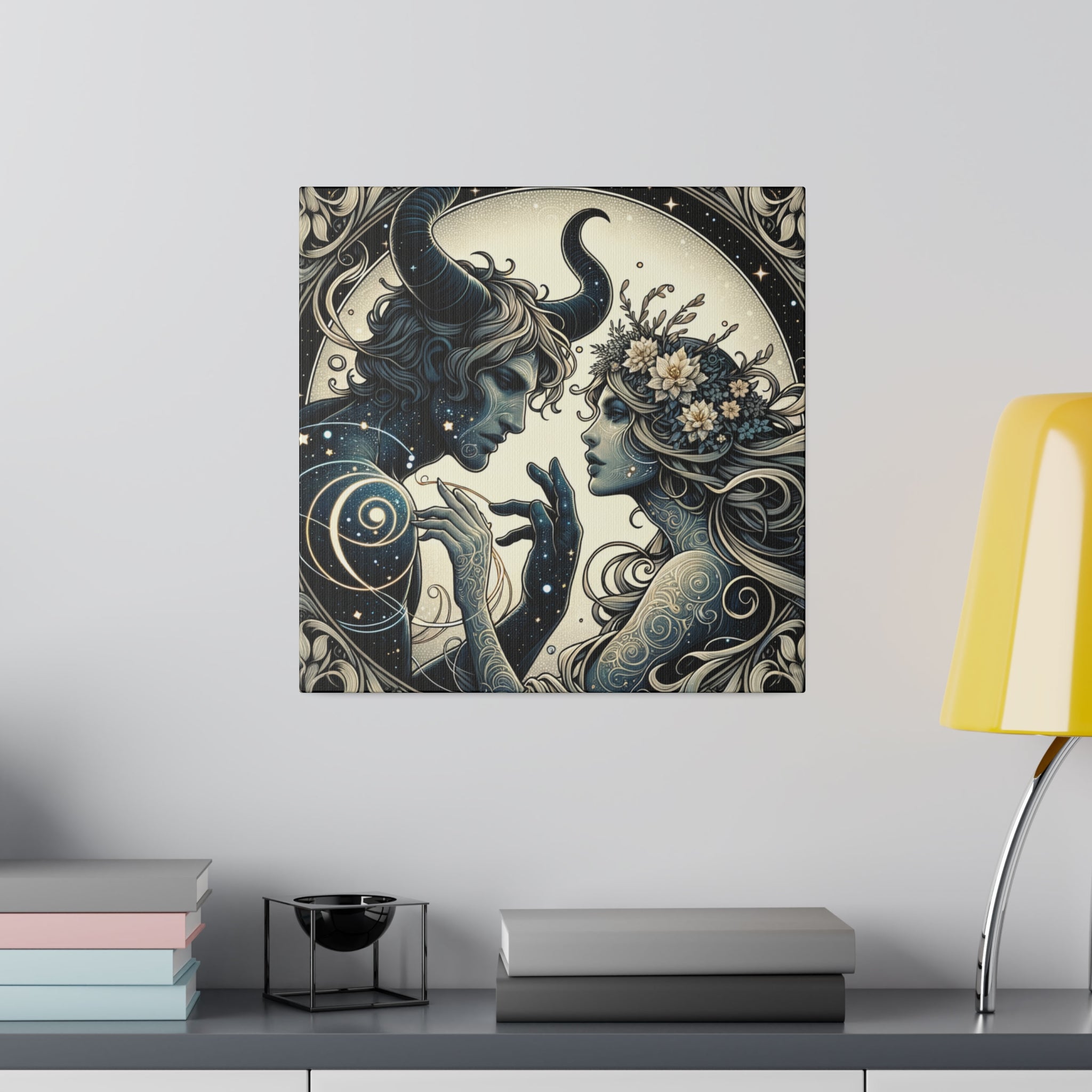 Celestial Embrace Artistic Illustration Matte Canvas Print - Stretched 0.75 Inch Frame