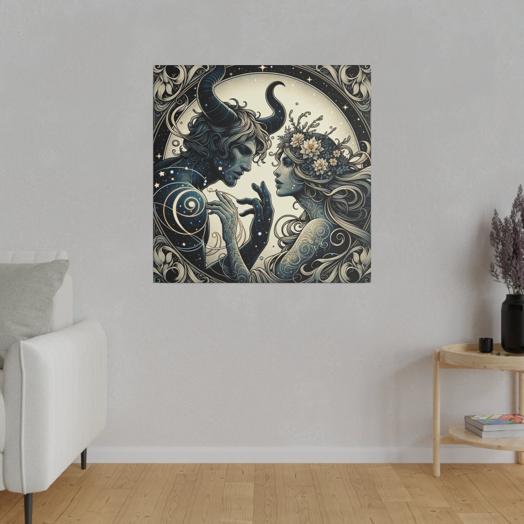 Celestial Embrace Artistic Illustration Matte Canvas Print - Stretched 0.75 Inch Frame