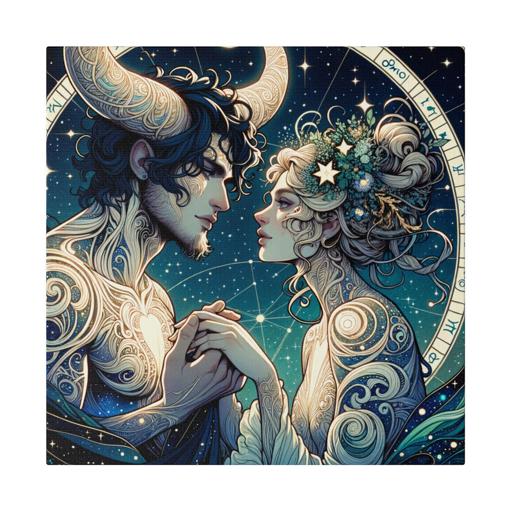 Celestial Embrace Zodiac Art Matte Canvas Print - Stretched 0.75 Inch Frame