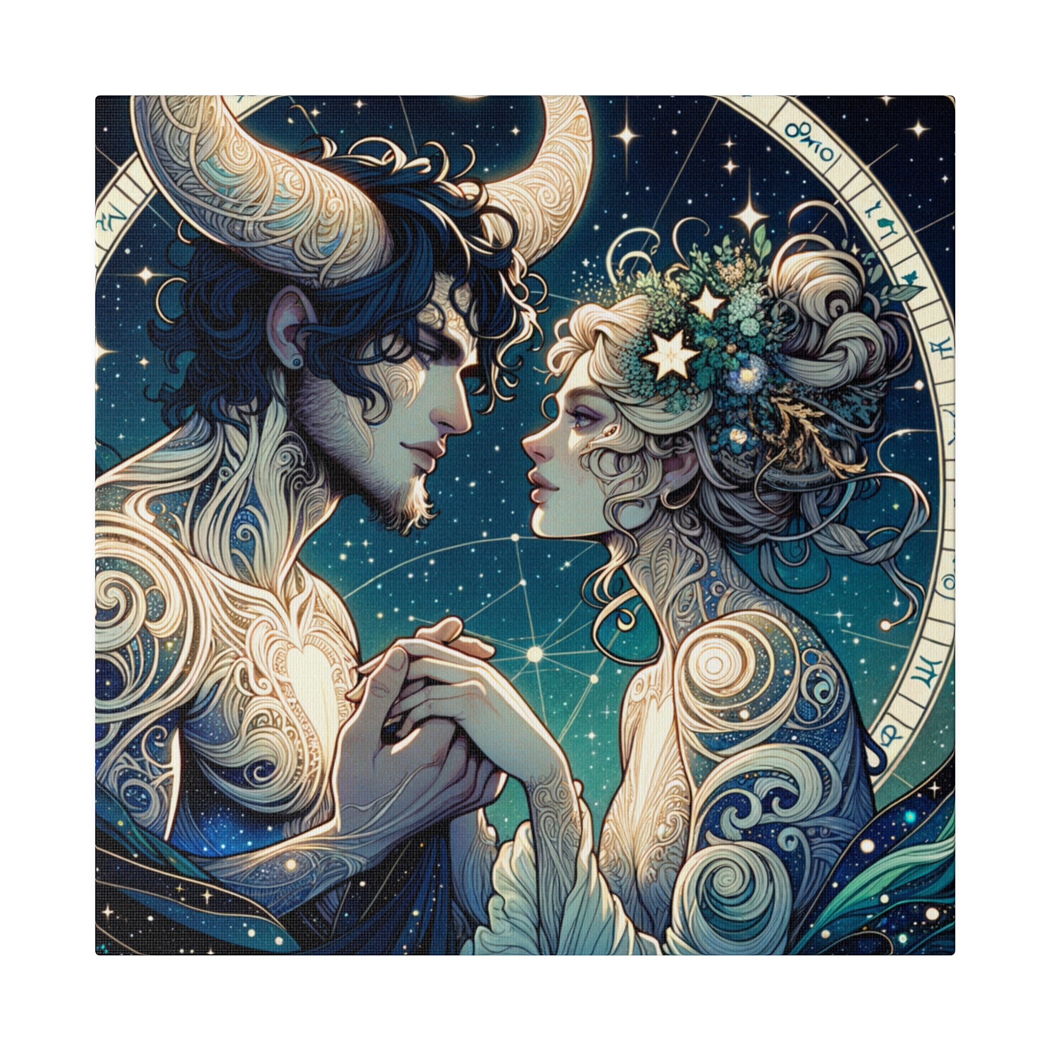 Celestial Embrace Zodiac Art Matte Canvas Print - Stretched 0.75 Inch Frame