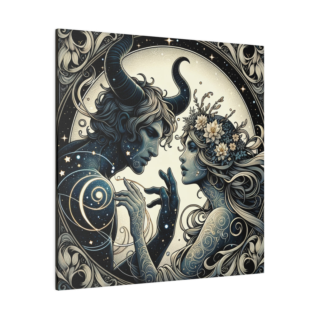 Celestial Embrace Artistic Illustration Matte Canvas Print - Stretched 0.75 Inch Frame