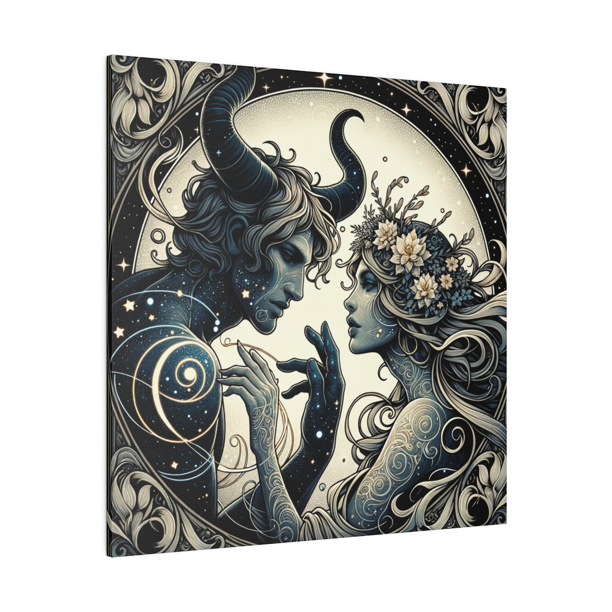 Celestial Embrace Artistic Illustration Matte Canvas Print - Stretched 0.75 Inch Frame