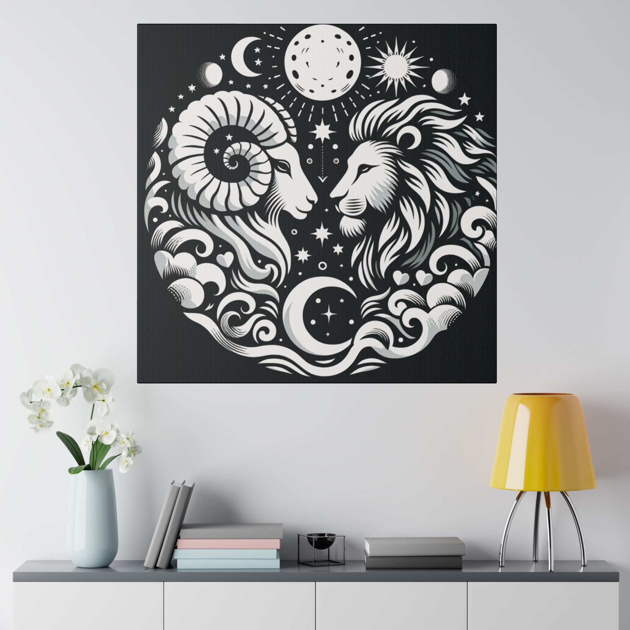 Celestial Harmony: Aries and Leo Zodiac Matte Canvas Art
