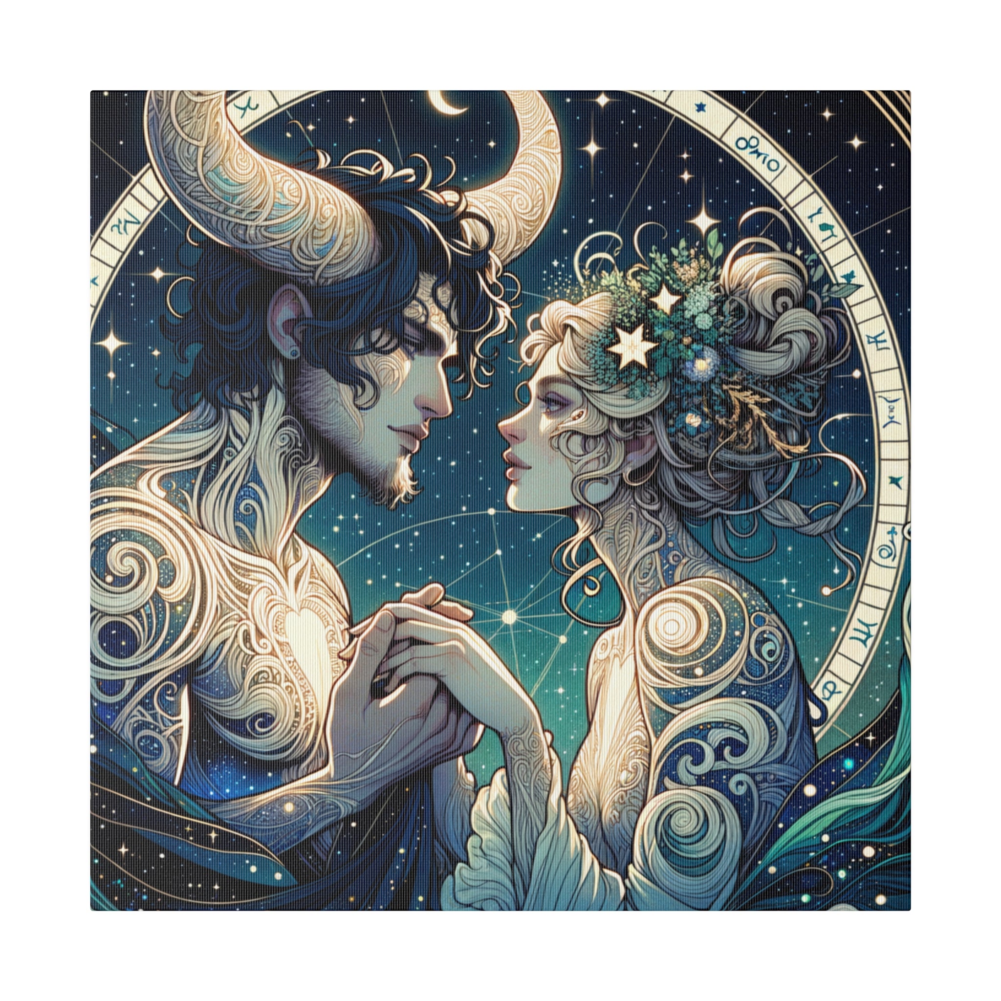 Celestial Embrace Zodiac Art Matte Canvas Print - Stretched 0.75 Inch Frame