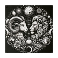 Celestial Zodiac Aries and Leo Black and White Artwork on Matte Canvas, Stretched 0.75 Inch