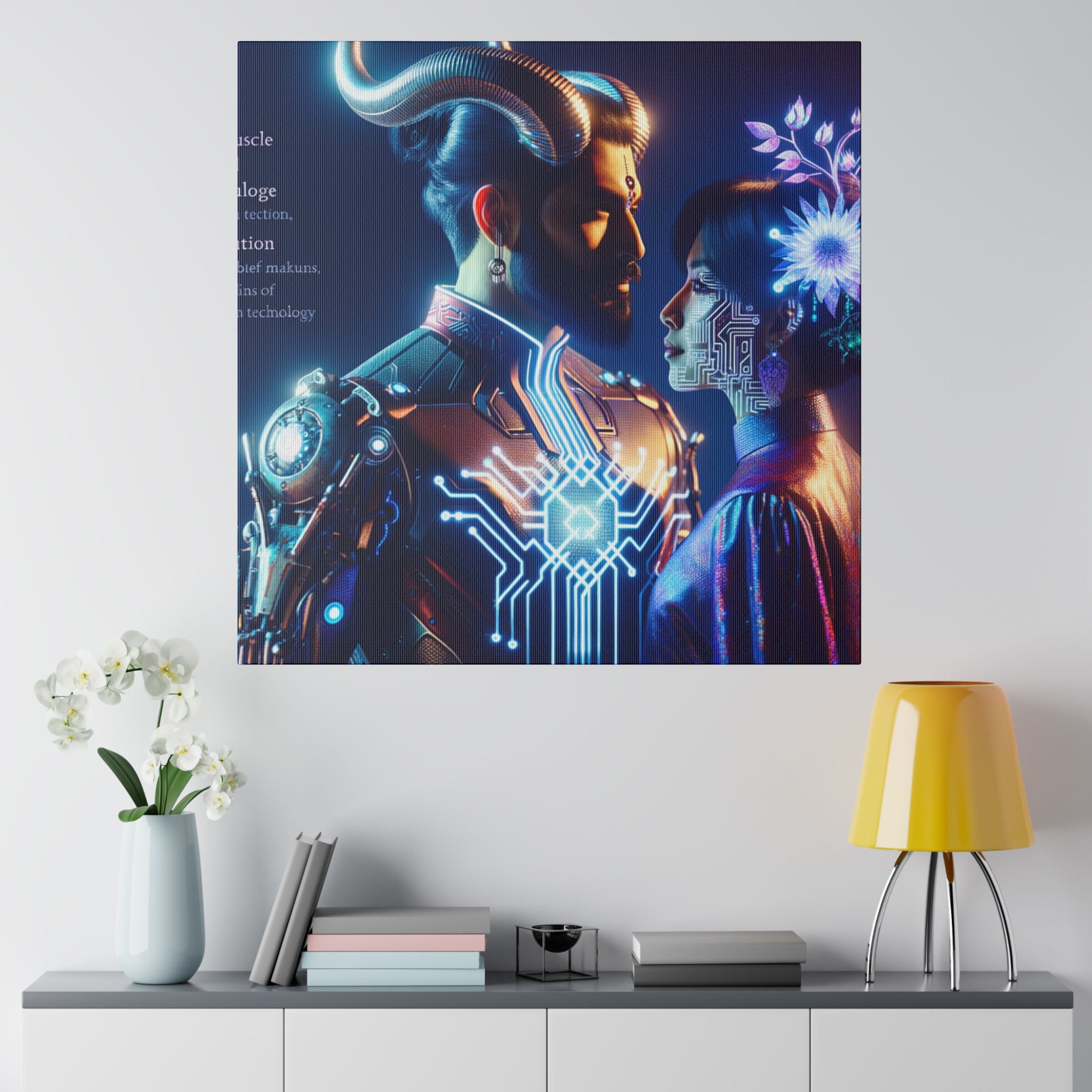 Futuristic Fantasy Portrait Matte Canvas Art - Cybernetic Romance - Stretched 0.75 Inch Frame