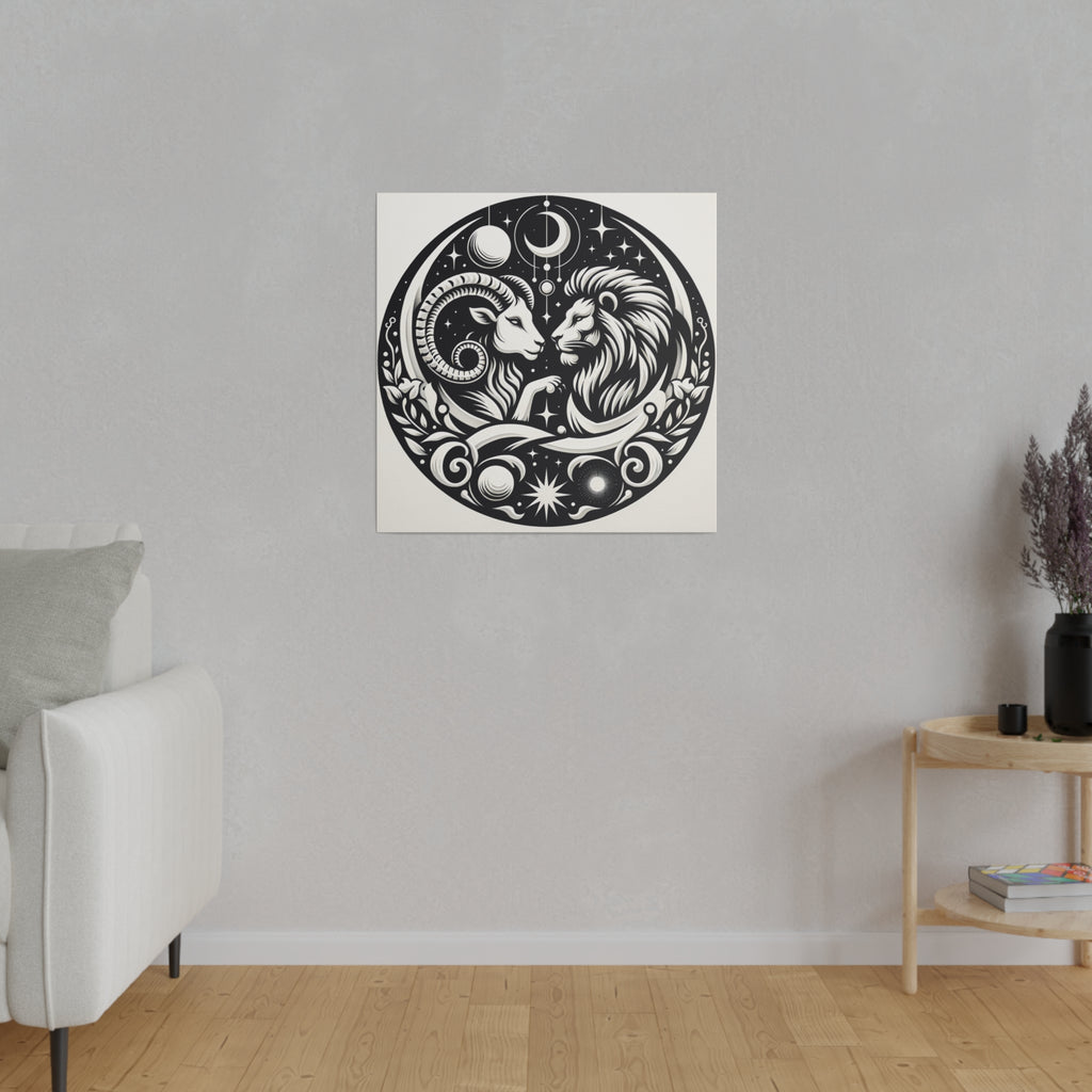 Celestial Zodiac Harmony Matte Canvas Art - Aries and Leo Constellation Design - 0.75 Inch Stretched Canvas