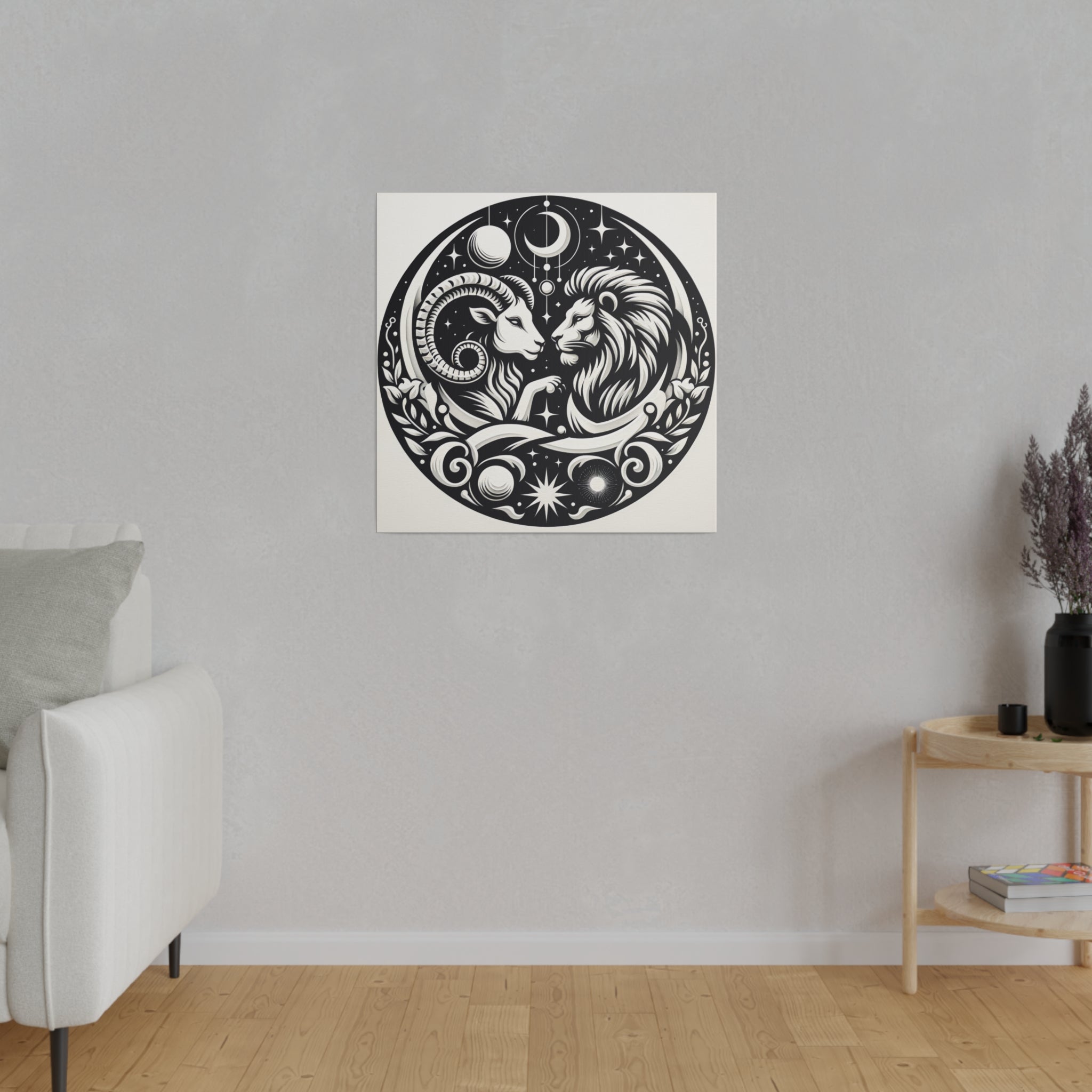 Celestial Zodiac Harmony Matte Canvas Art - Aries and Leo Constellation Design - 0.75 Inch Stretched Canvas