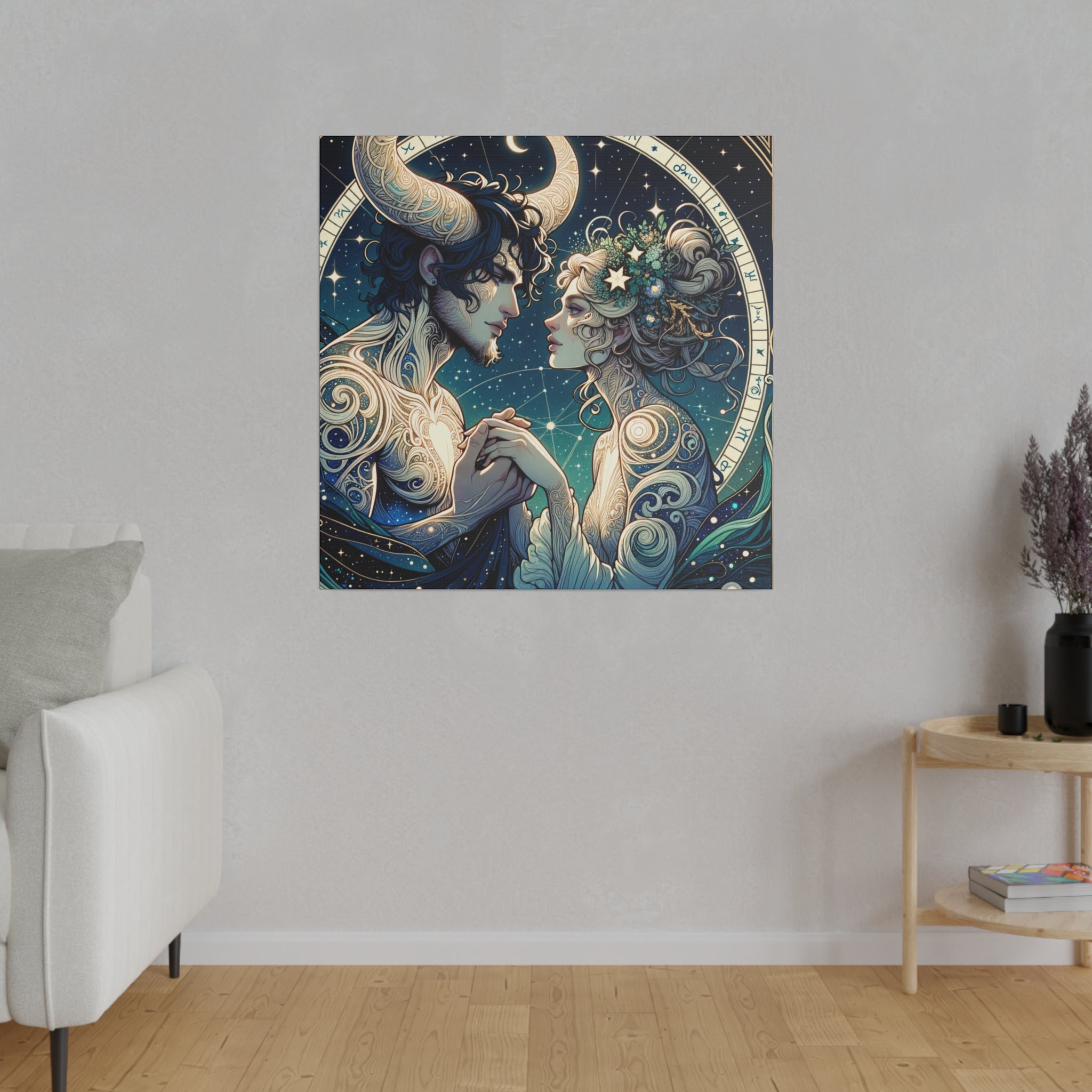 Celestial Embrace Zodiac Art Matte Canvas Print - Stretched 0.75 Inch Frame