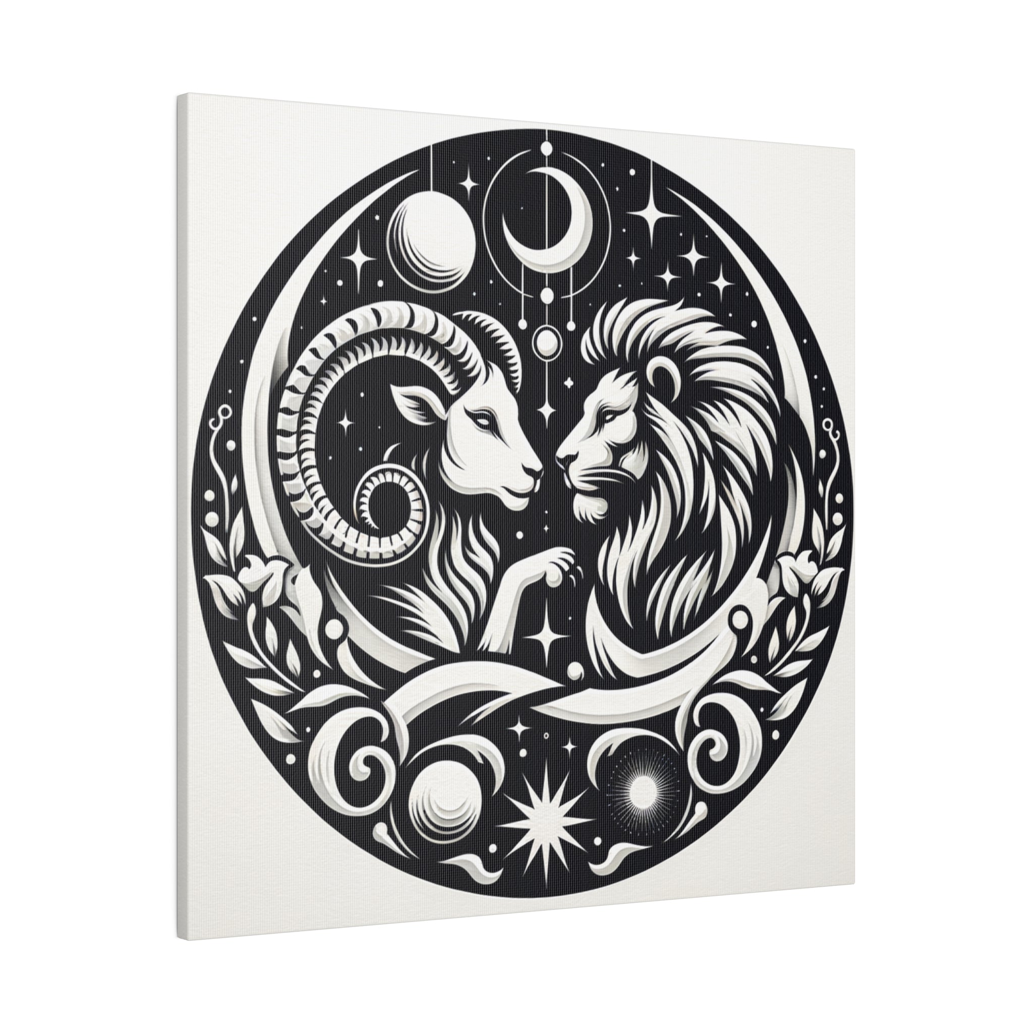 Celestial Zodiac Harmony Matte Canvas Art - Aries and Leo Constellation Design - 0.75 Inch Stretched Canvas