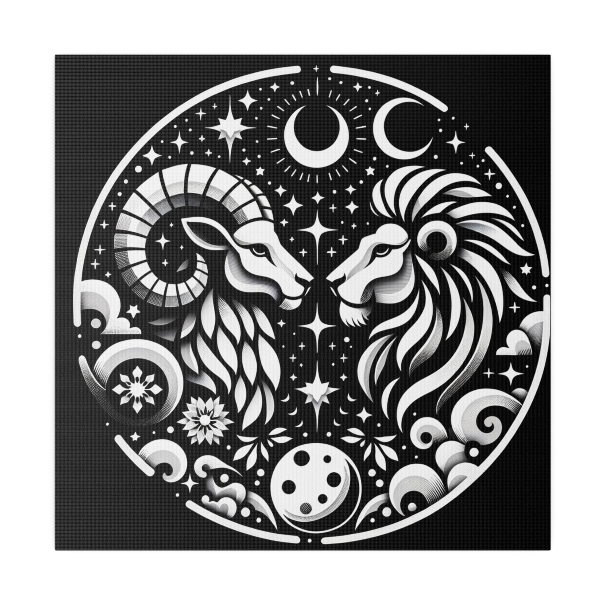 Celestial Zodiac Harmony Matte Canvas Art - Aries and Leo Constellation Design Stretched on 0.75 Inch Frame