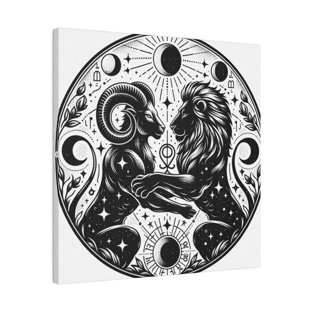 Celestial Harmony Aries and Leo Zodiac Matte Canvas Art