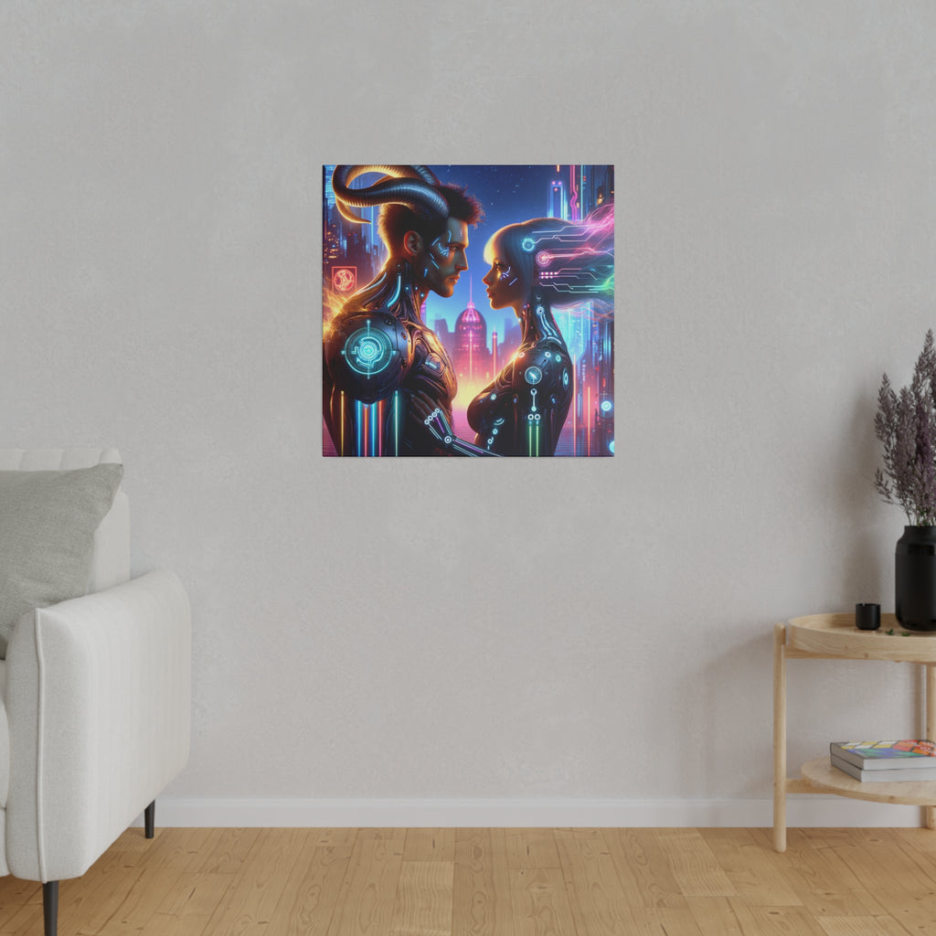 Cyber Love Affair - Futuristic Romance Matte Canvas Art 0.75” Stretch
