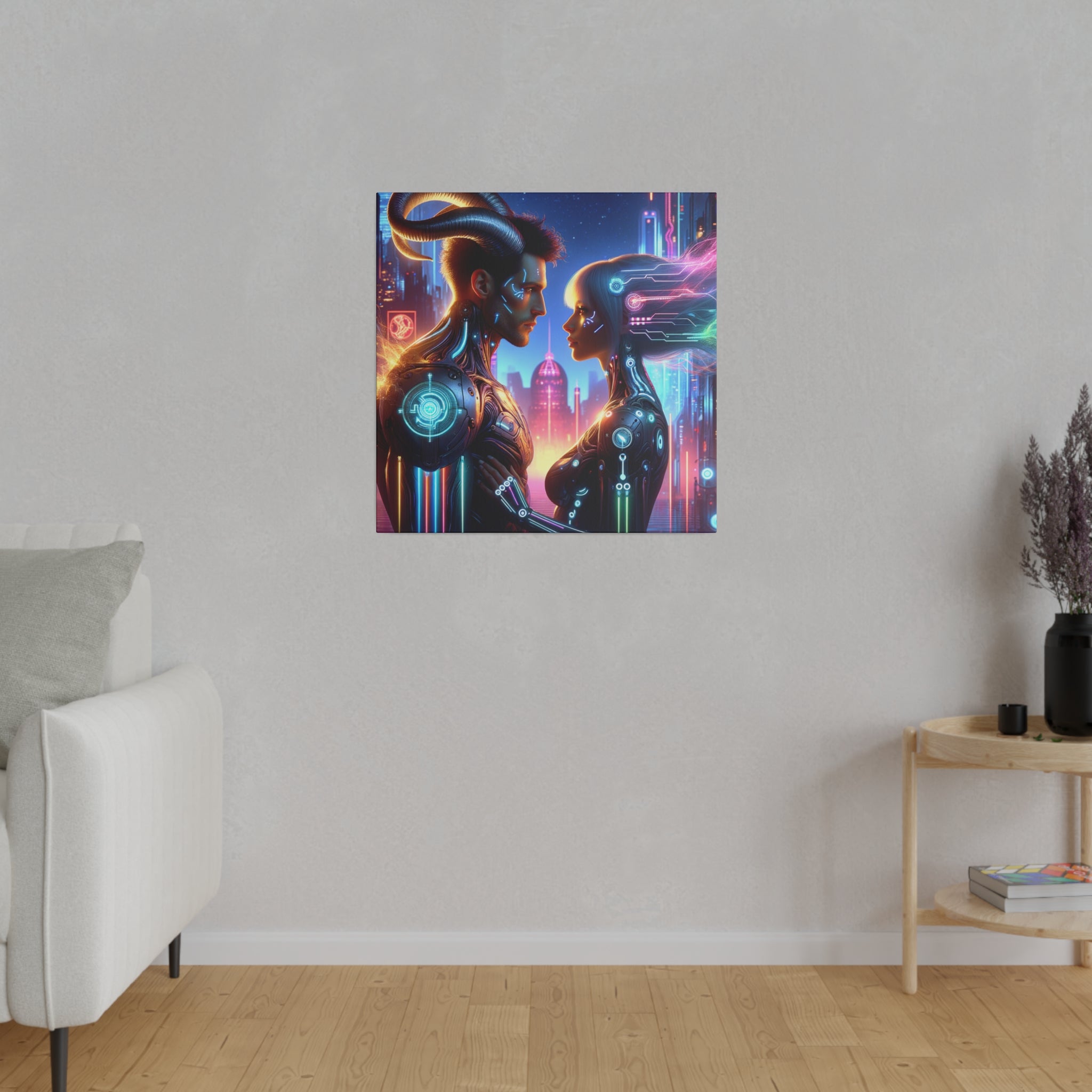 Cyber Love Affair - Futuristic Romance Matte Canvas Art 0.75” Stretch