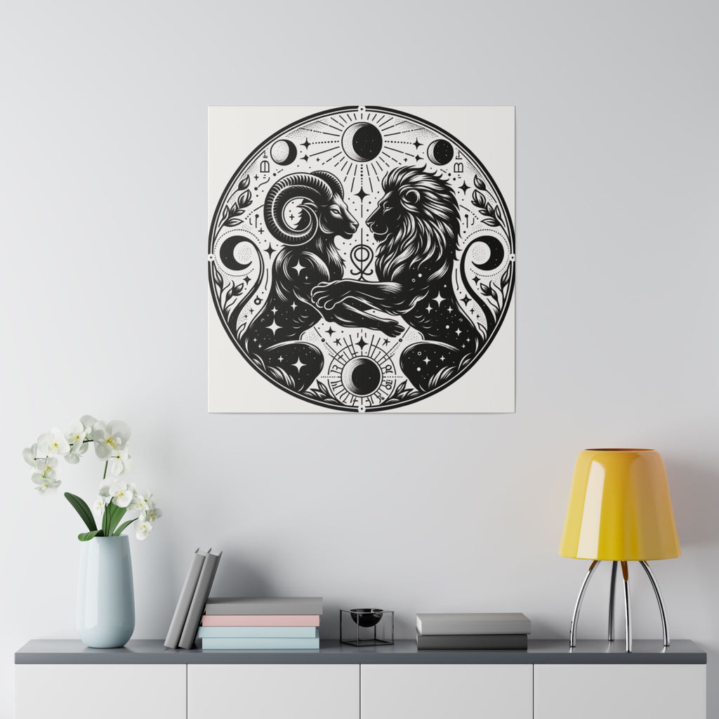 Celestial Harmony Aries and Leo Zodiac Matte Canvas Art