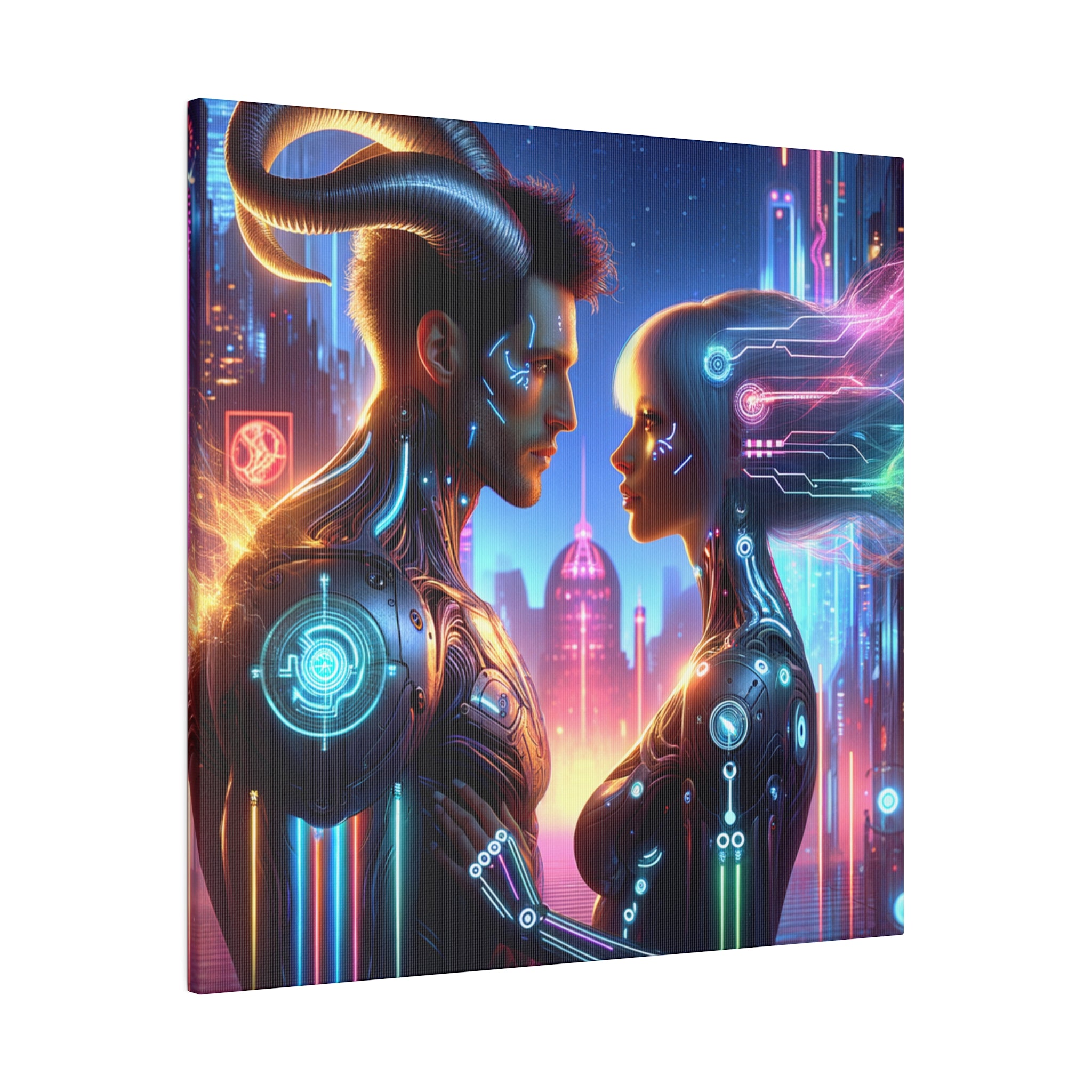 Cyber Love Affair - Futuristic Romance Matte Canvas Art 0.75” Stretch