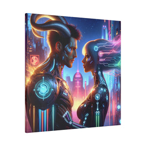 Cyber Love Affair - Futuristic Romance Matte Canvas Art 0.75” Stretch