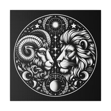Load image into Gallery viewer, Astrological Aries and Leo Black and White Artwork on Matte Canvas, Stretched 0.75 Inch Frame
