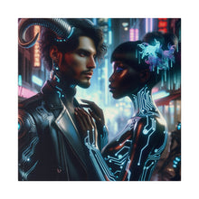 Load image into Gallery viewer, Cybernetic Embrace - Neon Fantasy Art Matte Canvas Print, Stretched 0.75 Inch
