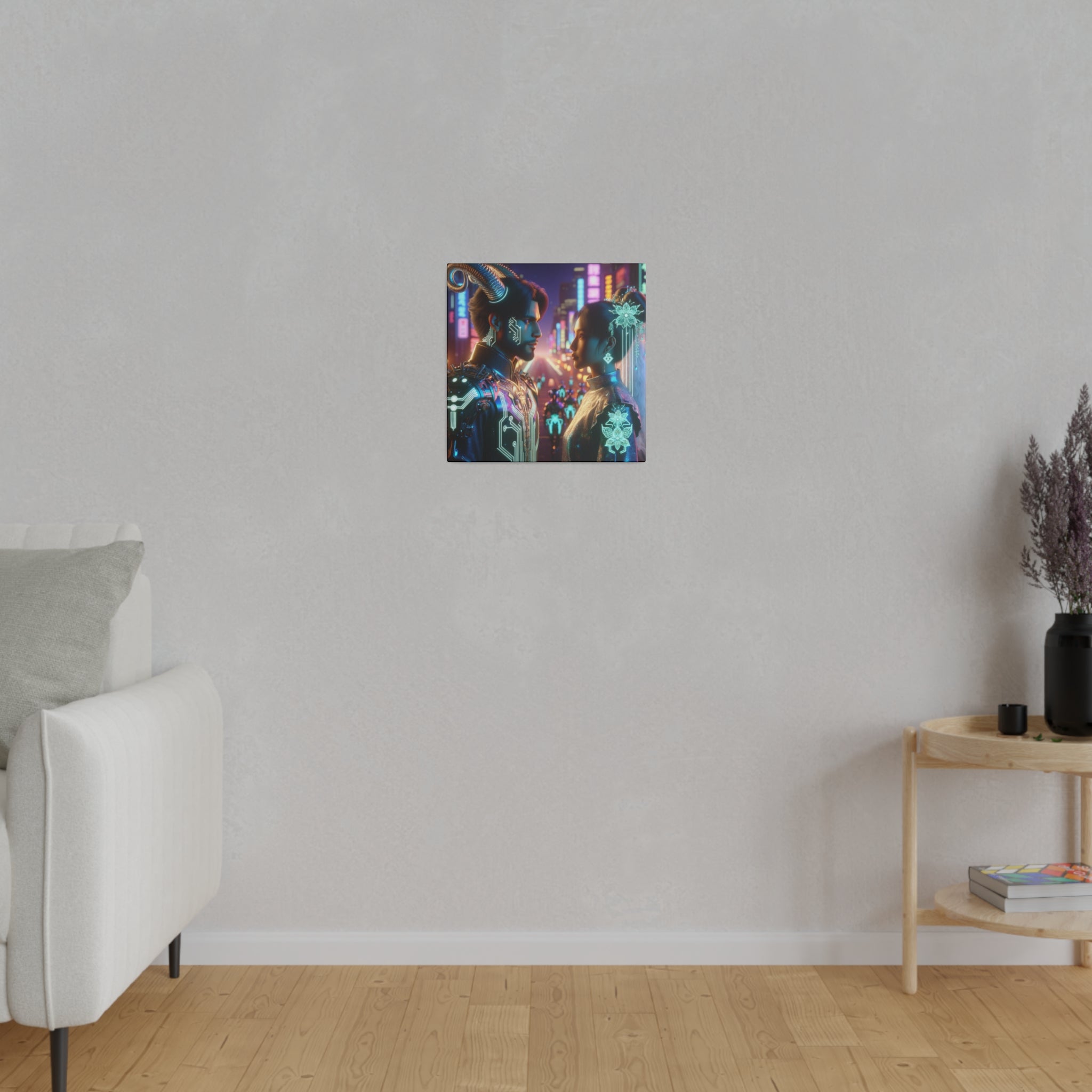 Cyberpunk Romance - Neon Dreamscape Matte Canvas Art 0.75 Inch Frame