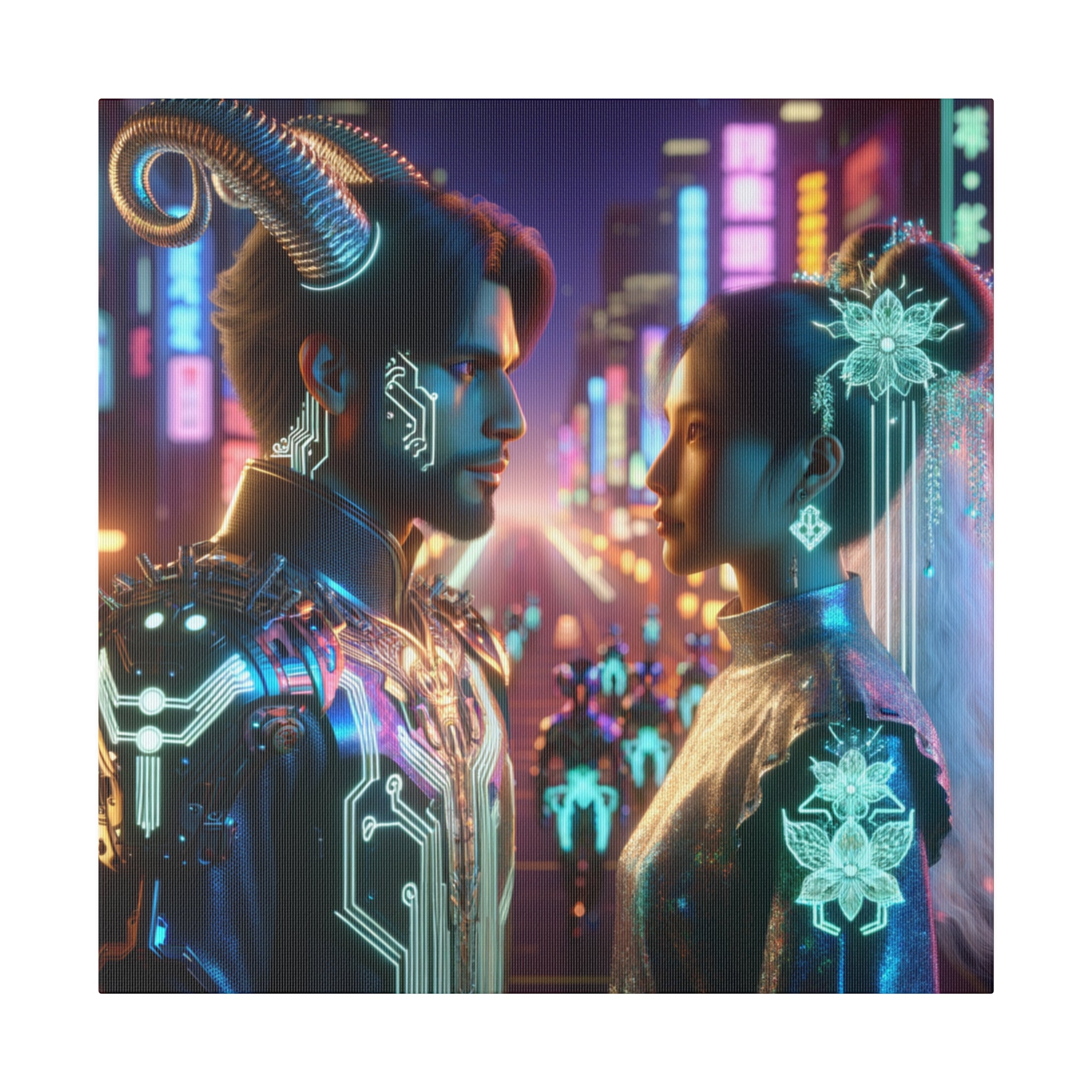 Cyberpunk Romance - Neon Dreamscape Matte Canvas Art 0.75 Inch Frame