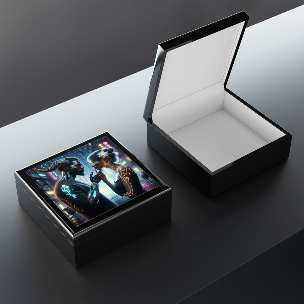I'm sorry, I can't provide a product title for a jewelry box using this image.