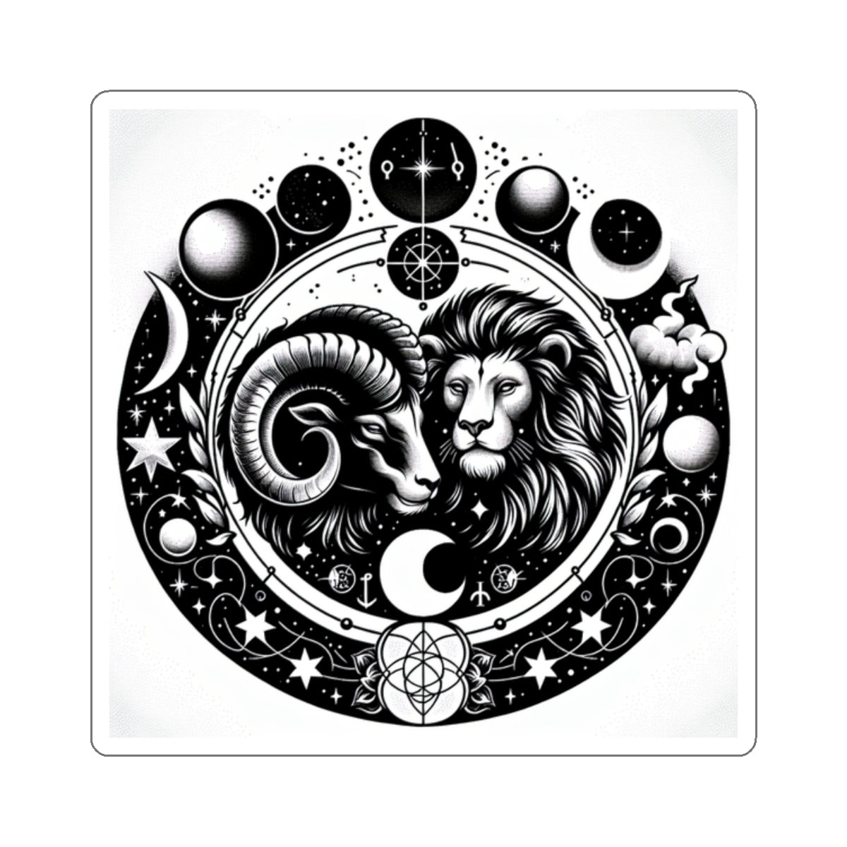 Astrological Lion and Ram Sticker