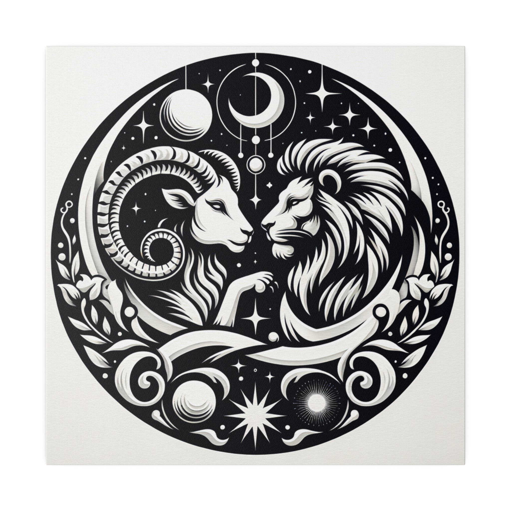 Celestial Zodiac Harmony Matte Canvas Art - Aries and Leo Constellation Design - 0.75 Inch Stretched Canvas