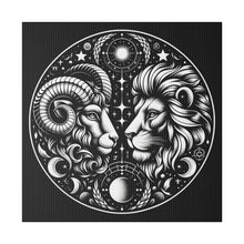 Load image into Gallery viewer, Astrological Aries and Leo Black and White Artwork on Matte Canvas, Stretched 0.75 Inch Frame
