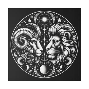 Astrological Aries and Leo Black and White Artwork on Matte Canvas, Stretched 0.75 Inch Frame