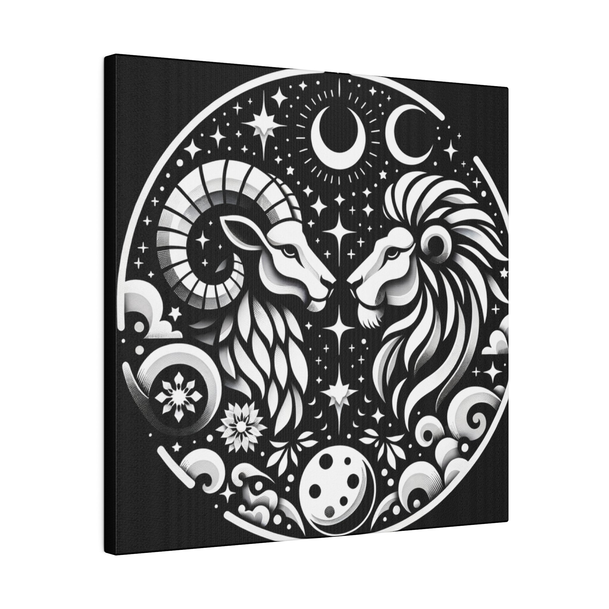 Celestial Zodiac Harmony Matte Canvas Art - Aries and Leo Constellation Design Stretched on 0.75 Inch Frame