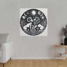 Load image into Gallery viewer, Celestial Harmony Lion and Ram Illustration Art on Matte Canvas - Stretched 0.75 Inch Frame
