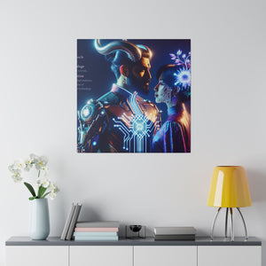 Futuristic Fantasy Portrait Matte Canvas Art - Cybernetic Romance - Stretched 0.75 Inch Frame