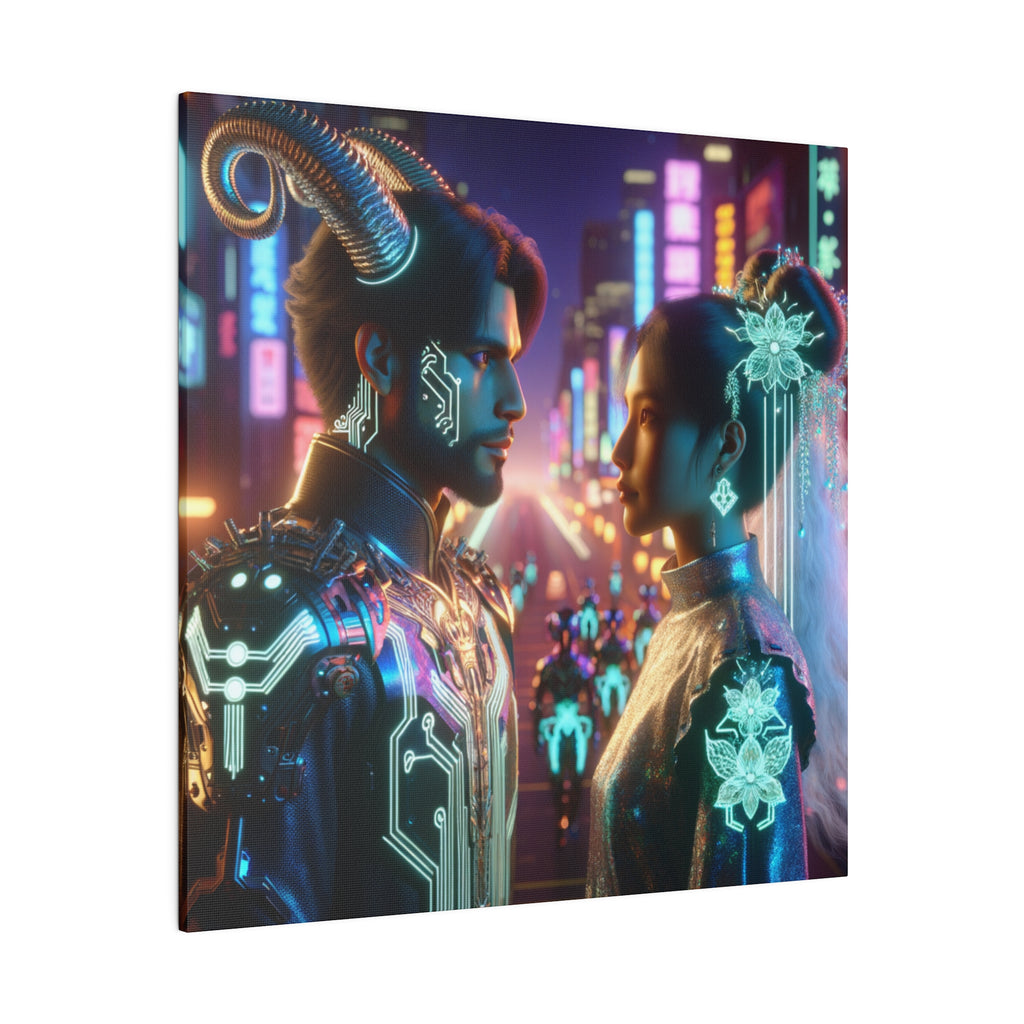 Cyberpunk Romance - Neon Dreamscape Matte Canvas Art 0.75 Inch Frame