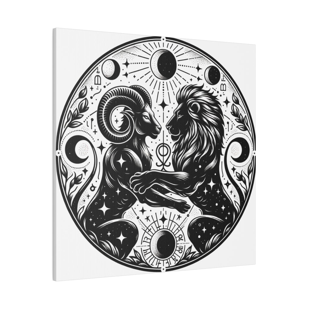 Celestial Harmony Aries and Leo Zodiac Matte Canvas Art
