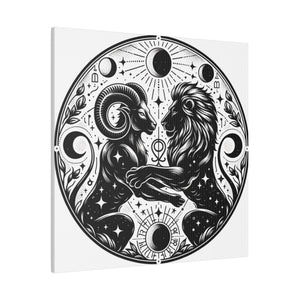 Celestial Harmony Aries and Leo Zodiac Matte Canvas Art
