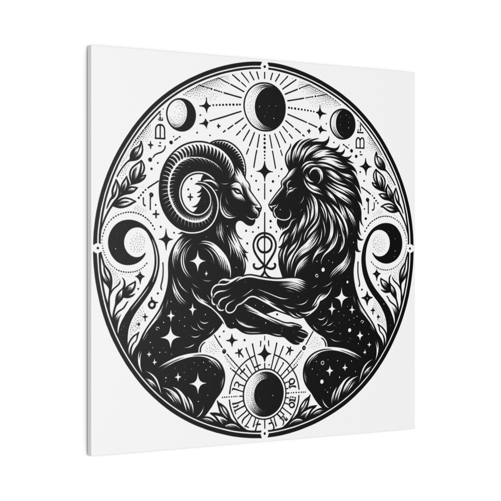 Celestial Harmony Aries and Leo Zodiac Matte Canvas Art