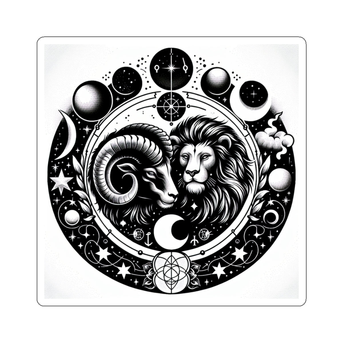 Astrological Lion and Ram Sticker