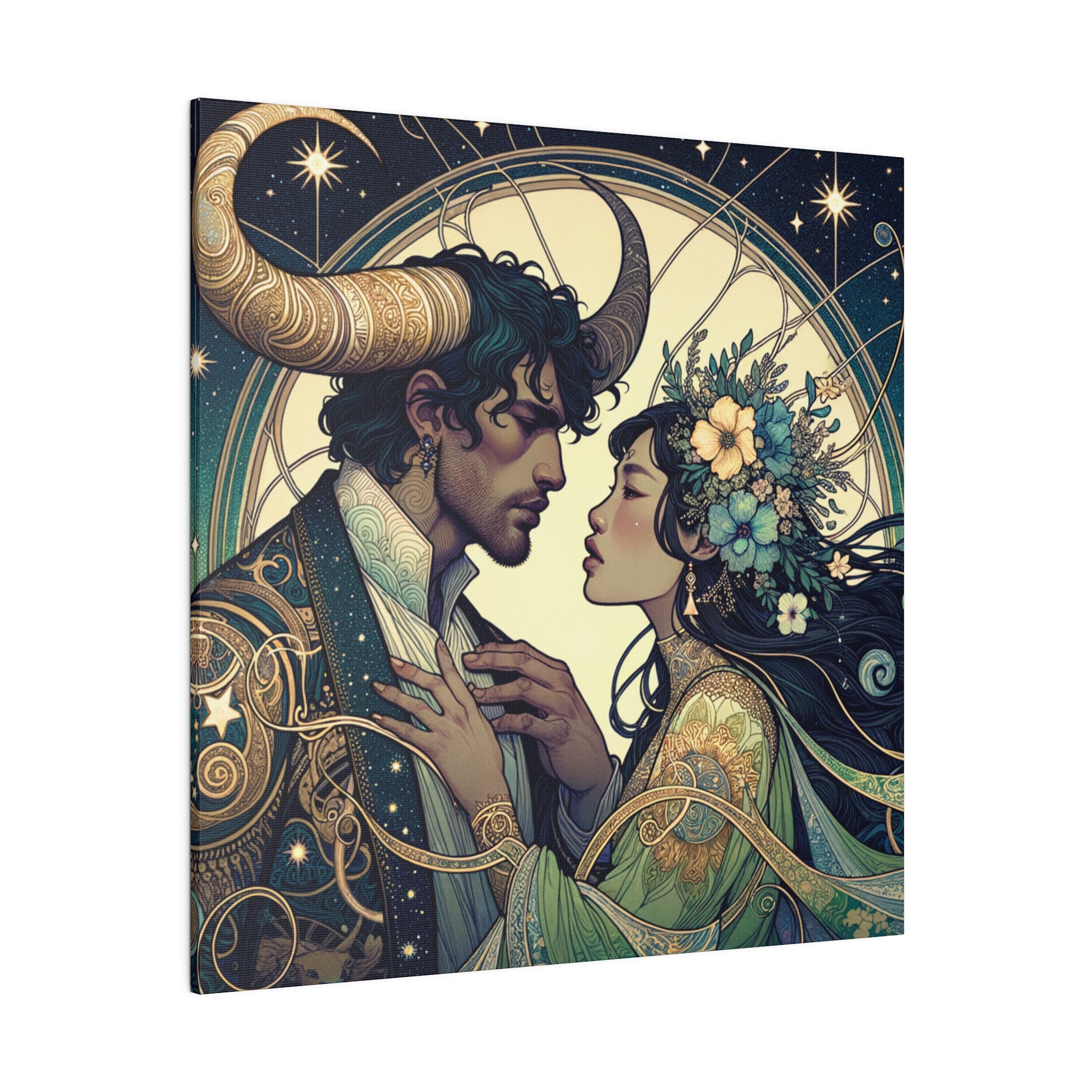 Celestial Embrace - Zodiac-Inspired Art on Matte Canvas Stretched 0.75 Inch
