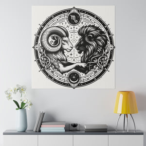 Astrological Aries and Leo Black and White Artwork on Matte Canvas