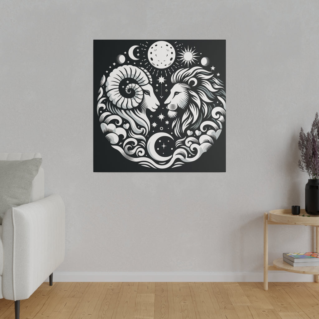 Celestial Harmony: Aries and Leo Zodiac Matte Canvas Art
