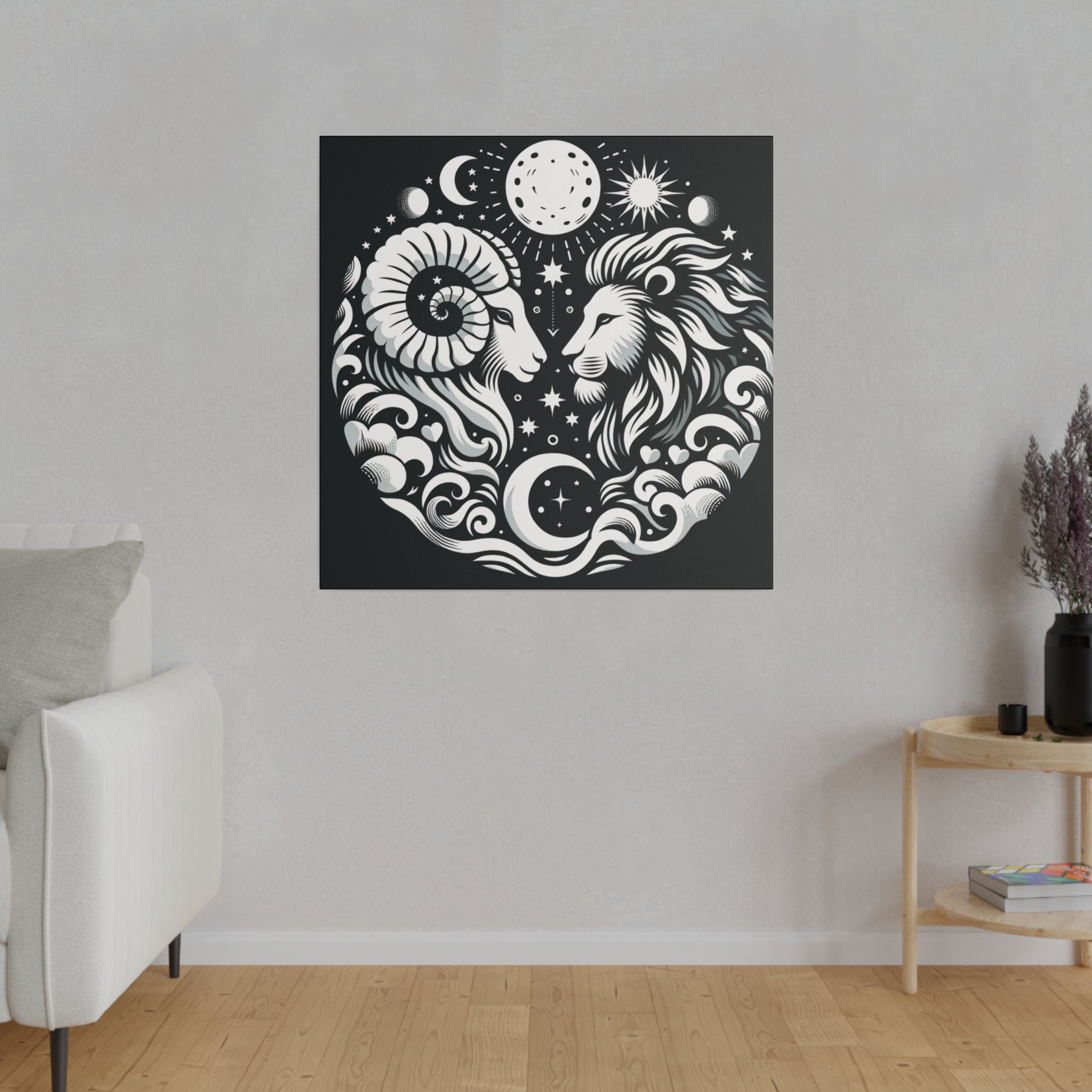 Celestial Harmony: Aries and Leo Zodiac Matte Canvas Art