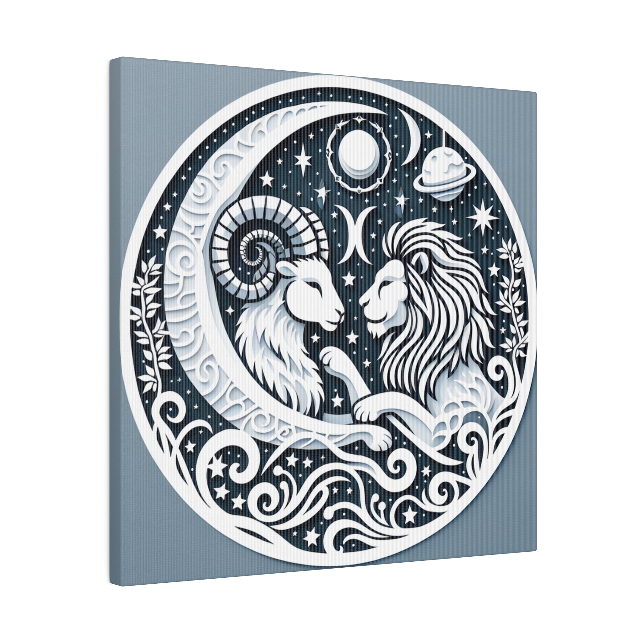 Celestial Zodiac Harmony Matte Canvas Art - Capricorn and Leo Constellation Design