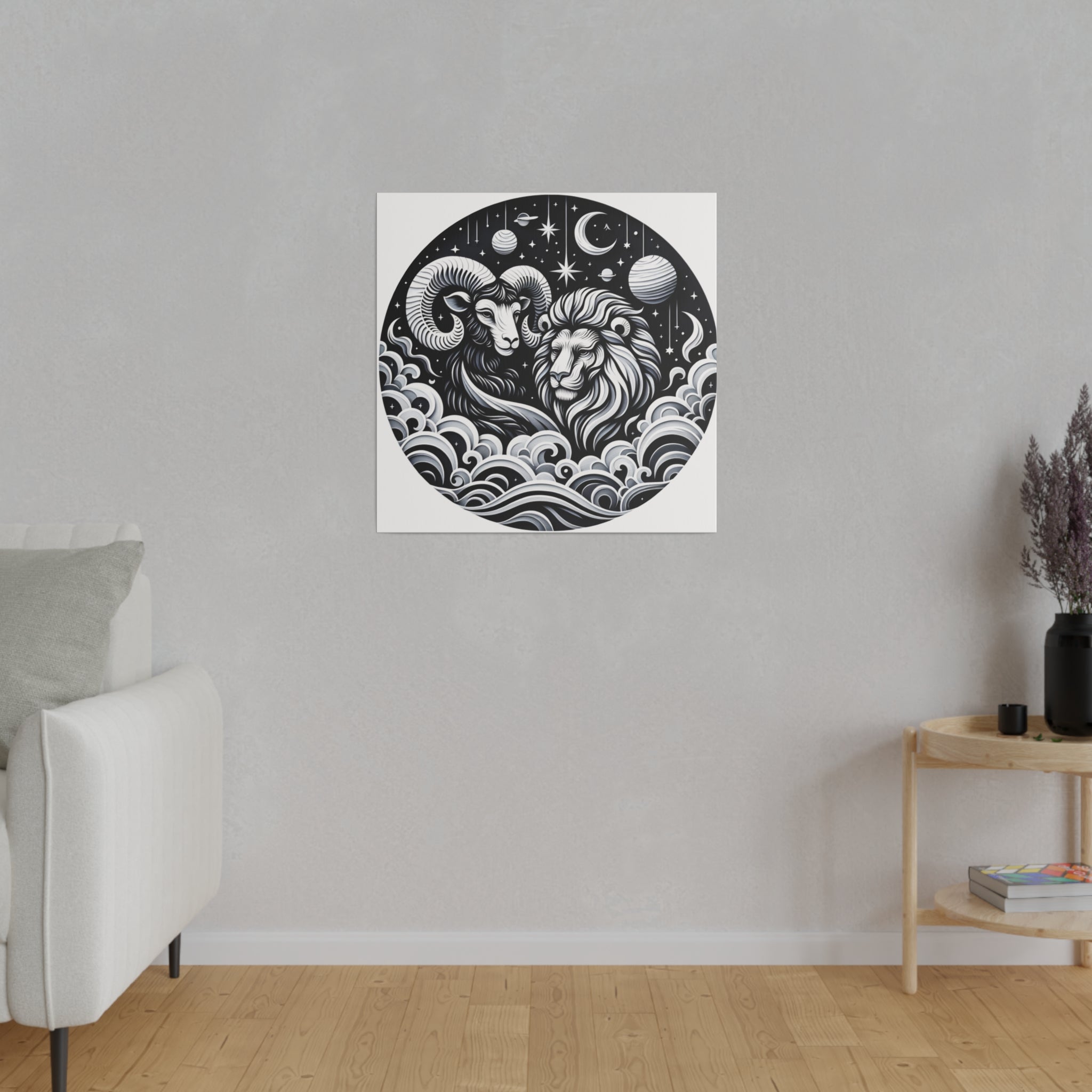Celestial Zodiac Aries and Leo Harmony Matte Canvas Art - Stretched 0.75 Inch