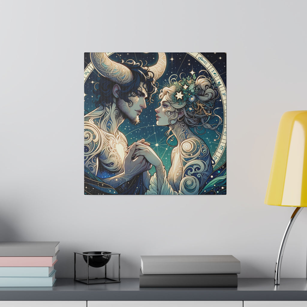 Celestial Embrace Zodiac Art Matte Canvas Print - Stretched 0.75 Inch Frame